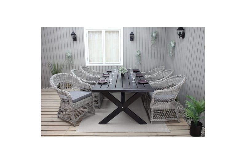 Utomhusmöbelgrupp 220 cm bord & 6 Merida grå stolar Svart - Svart - Utemöbler - Utegrupp - Matgrupper utomhus