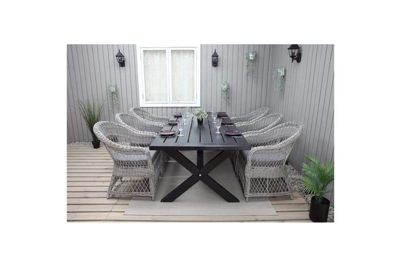 Utomhusmöbelgrupp 220 cm bord & 6 Merida grå stolar Svart - Svart - Utemöbler - Utegrupp - Matgrupper utomhus