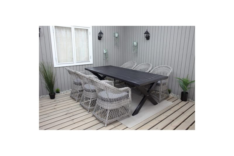 Utomhusmöbelgrupp 220 cm bord & 6 Merida grå stolar Svart - Svart - Utemöbler - Utegrupp - Matgrupper utomhus
