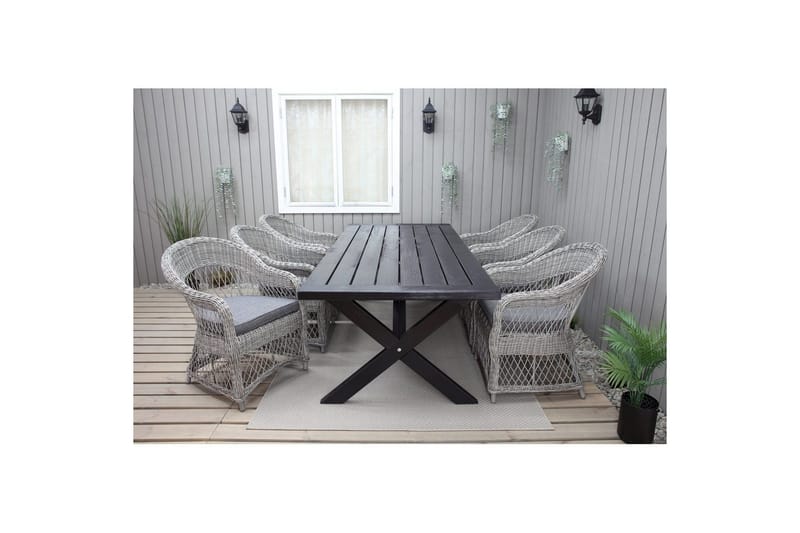 Utomhusmöbelgrupp 220 cm bord & 6 Merida grå stolar Svart, Svart