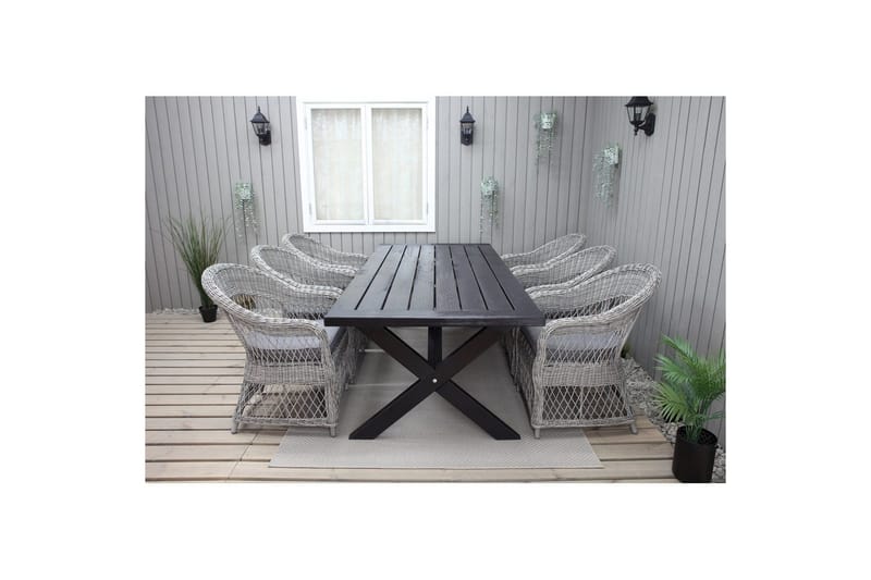Utomhusmöbelgrupp 220 cm bord & 6 Merida grå stolar Svart - Svart - Utemöbler - Utegrupp - Matgrupper utomhus