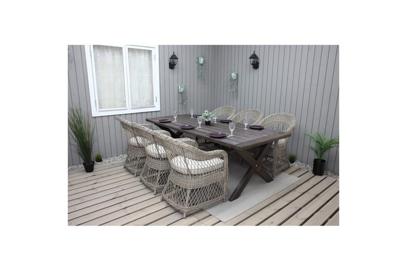 Utomhusmöbelgrupp 220 cm bord & 6 Merida naturell stolar Brun - Brun - Utemöbler - Utegrupp - Matgrupper utomhus