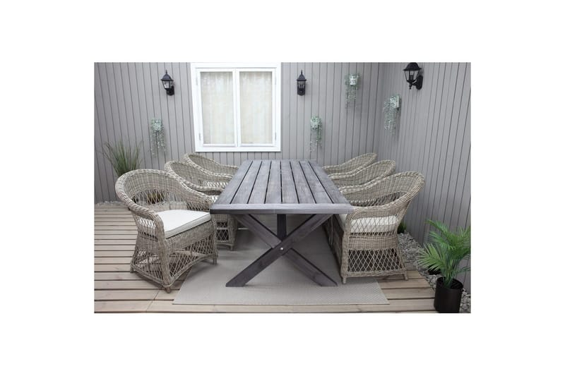 Utomhusmöbelgrupp 220 cm bord & 6 Merida naturell stolar Grå - Grå - Utemöbler - Utegrupp - Matgrupper utomhus