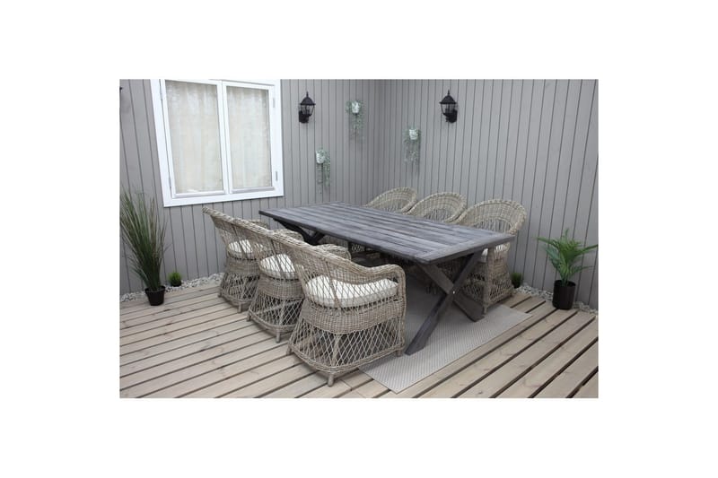 Utomhusmöbelgrupp 220 cm bord & 6 Merida naturell stolar Grå - Grå - Utemöbler - Utegrupp - Matgrupper utomhus
