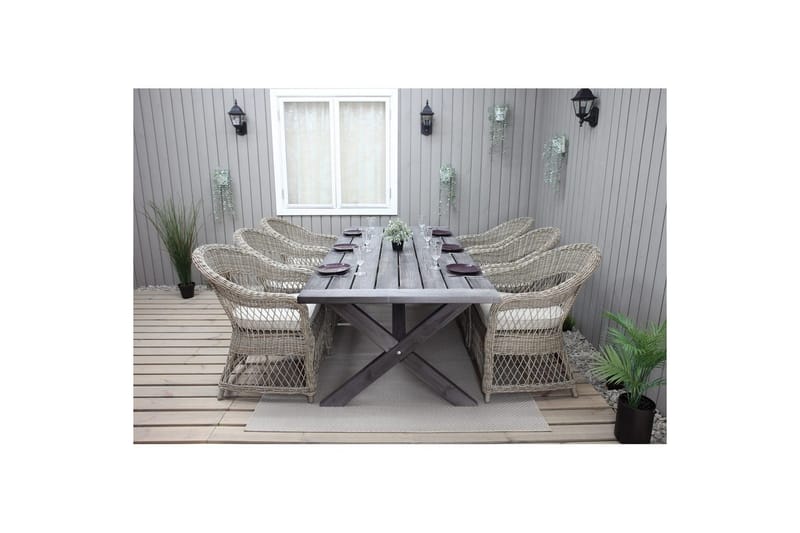 Utomhusmöbelgrupp 220 cm bord & 6 Merida naturell stolar Grå - Grå - Utemöbler - Utegrupp - Matgrupper utomhus