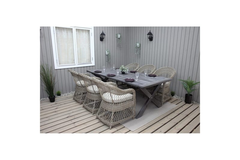 Utomhusmöbelgrupp 220 cm bord & 6 Merida naturell stolar Grå - Grå - Utemöbler - Utegrupp - Matgrupper utomhus