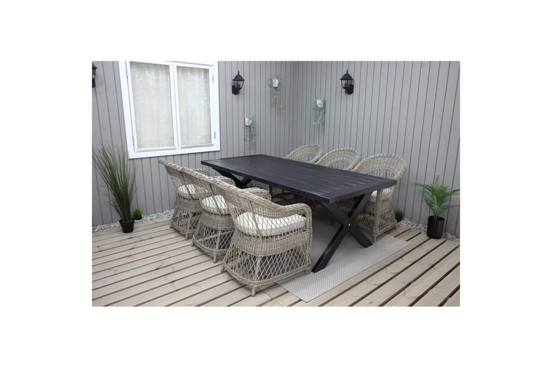 Utomhusmöbelgrupp 220 cm bord & 6 Merida naturell stolar Svart - Svart - Utemöbler - Utegrupp - Matgrupper utomhus