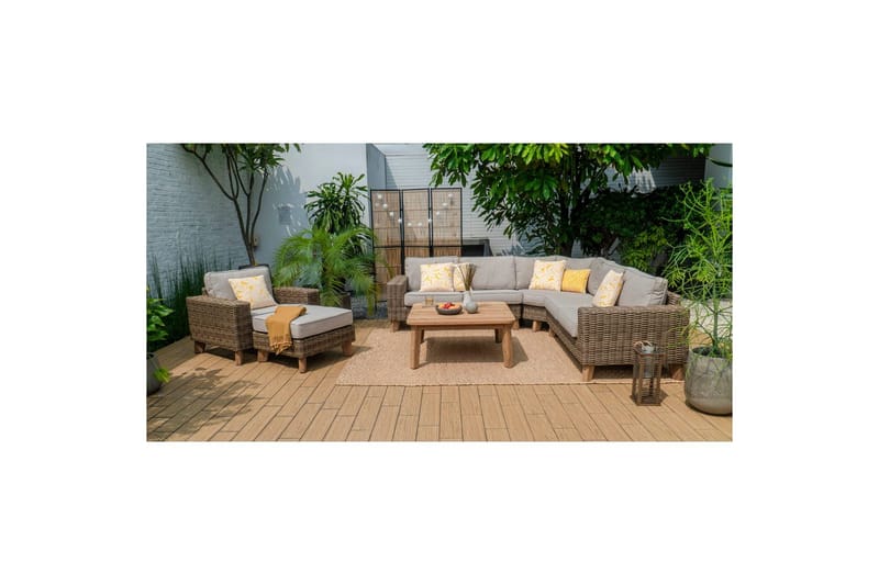 Utomhusmöbelgrupp Bahamas 2-sits vänster&höger & hörnstol & soffbord 100 cm - Mörkgrå - Utemöbler - Utegrupp - Loungegrupp