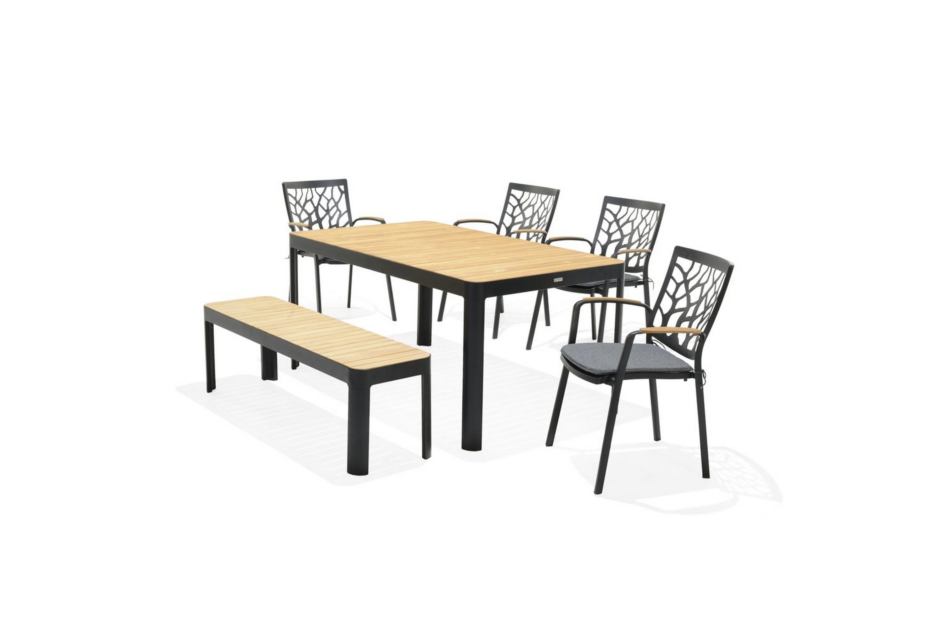 utomhusmöbelgrupp lifestyle garden portals 161 cm 4 trädskärarstolar + bänk - 4 trädskärarstolar + bänk