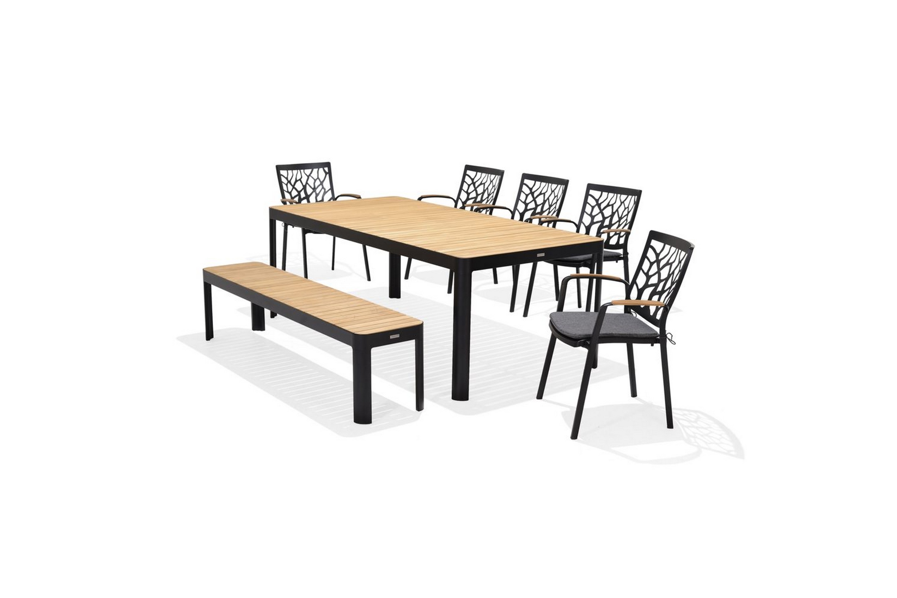 utomhusmöbelgrupp lifestyle garden portals 209 cm 5 trädskärarstolar + bänk - 5 trädskärarstolar + bänk