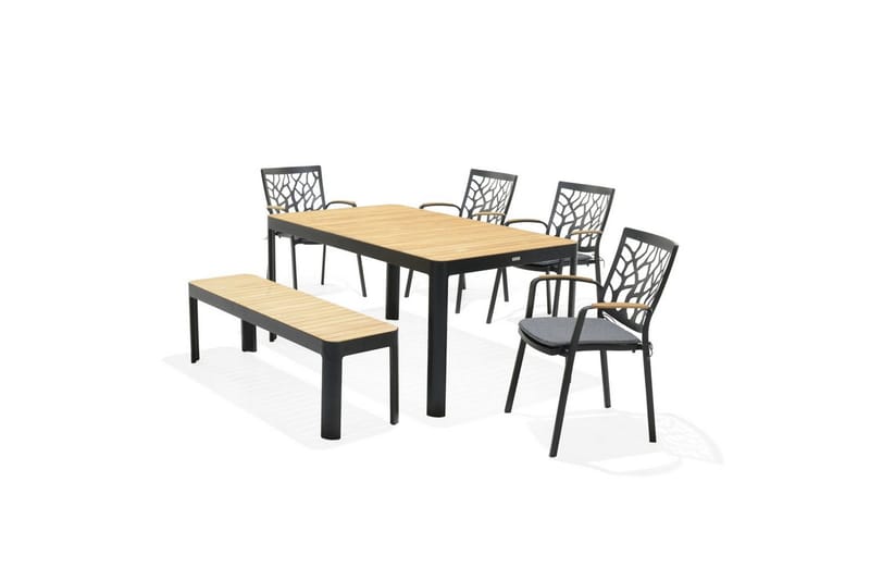 Utomhusmöbelgrupp Lifestyle Garden Portals 161 cm 4 trädskärarstolar + bänk, 4 trädskärarstolar + bänk