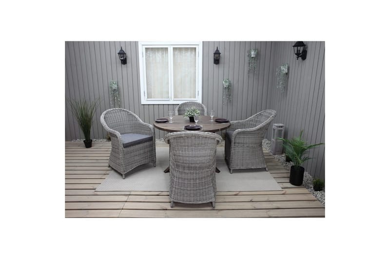 Utomhusmöbelgrupp Ø 112 cm bord & 4 Belize grå stolar Brun - Brun - Utemöbler - Utegrupp - Matgrupper utomhus