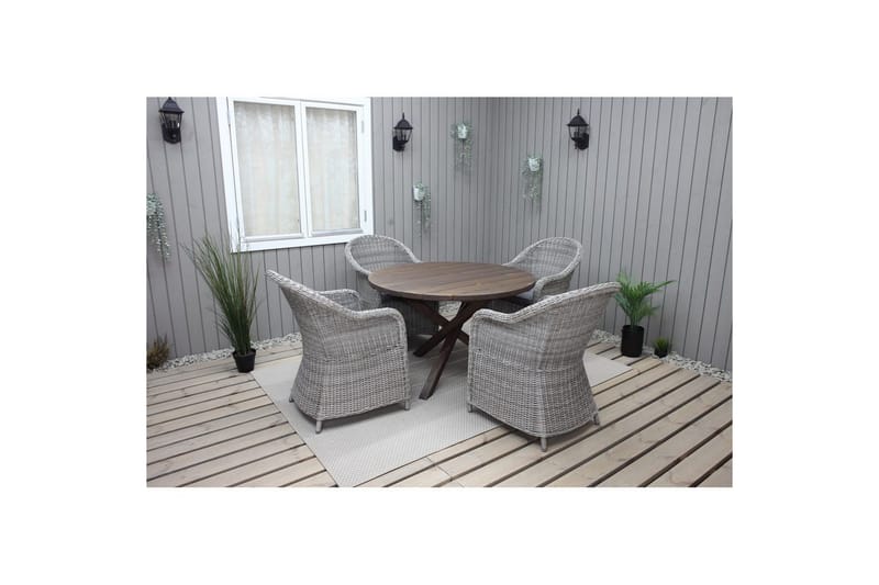 Utomhusmöbelgrupp Ø 112 cm bord & 4 Belize grå stolar Brun - Brun - Utemöbler - Utegrupp - Matgrupper utomhus