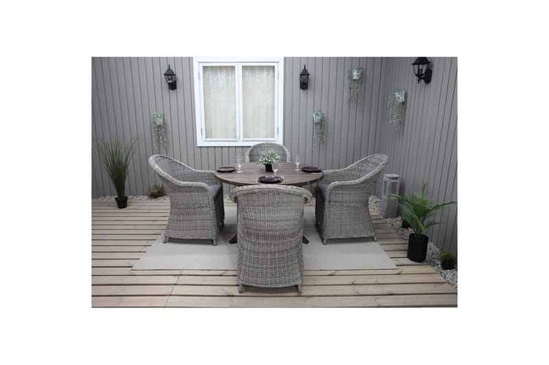 Utomhusmöbelgrupp Ø 112 cm bord & 4 Belize grå stolar Brun - Brun - Utemöbler - Utegrupp - Matgrupper utomhus