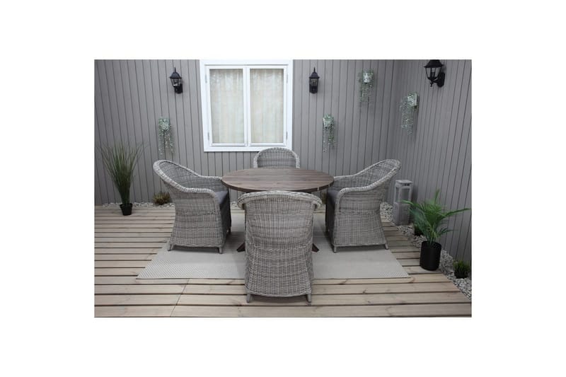 Utomhusmöbelgrupp Ø 112 cm bord & 4 Belize grå stolar Brun - Brun - Utemöbler - Utegrupp - Matgrupper utomhus