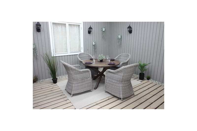 Utomhusmöbelgrupp Ø 112 cm bord & 4 Belize grå stolar Brun - Brun - Utemöbler - Utegrupp - Matgrupper utomhus