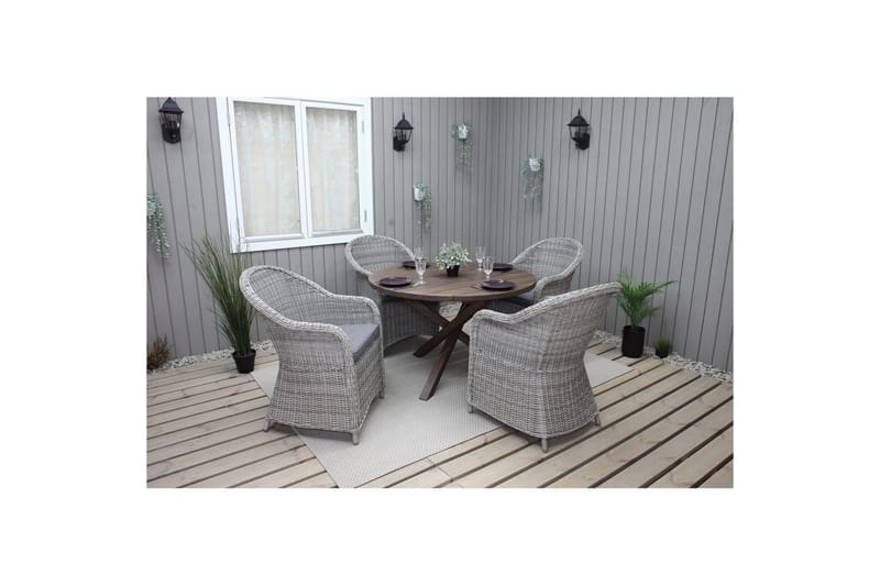 Utomhusmöbelgrupp Ø 112 cm bord & 4 Belize grå stolar Brun - Brun - Utemöbler - Utegrupp - Matgrupper utomhus
