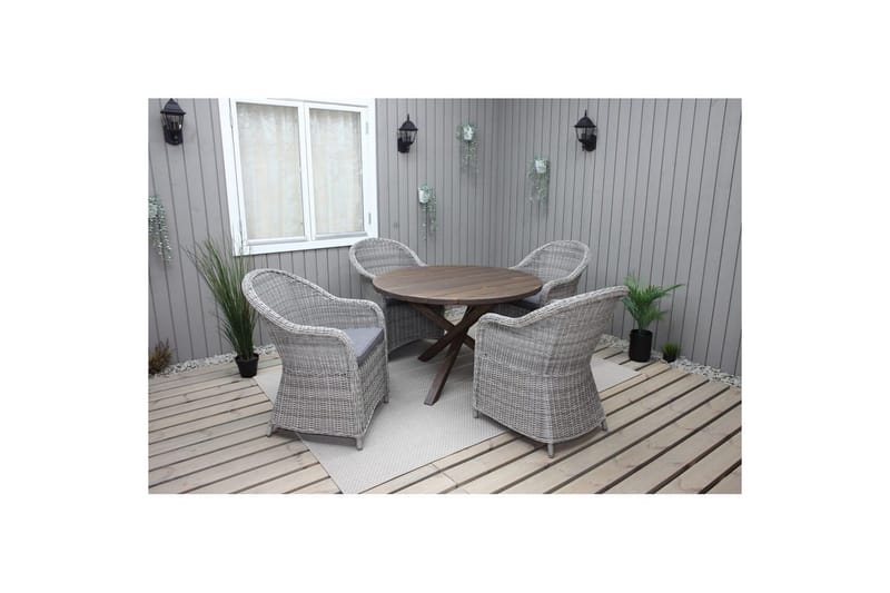Utomhusmöbelgrupp Ø 112 cm bord & 4 Belize grå stolar Brun - Brun - Utemöbler - Utegrupp - Matgrupper utomhus