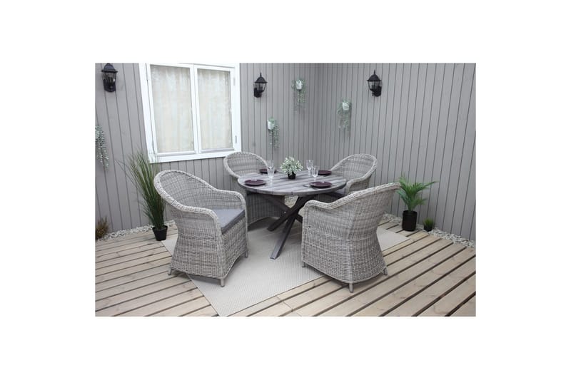 Utomhusmöbelgrupp Ø 112 cm bord & 4 Belize grå stolar Grå - Grå - Utemöbler - Utegrupp - Matgrupper utomhus