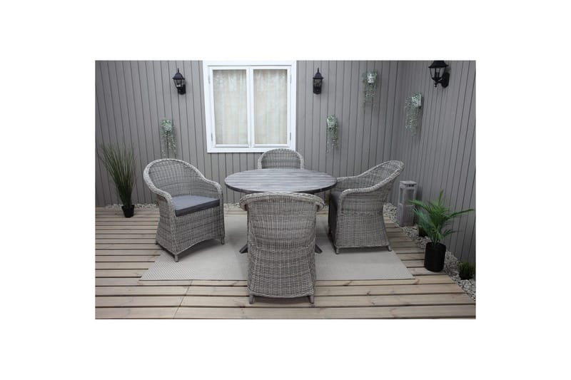 Utomhusmöbelgrupp Ø 112 cm bord & 4 Belize grå stolar Grå - Grå - Utemöbler - Utegrupp - Matgrupper utomhus