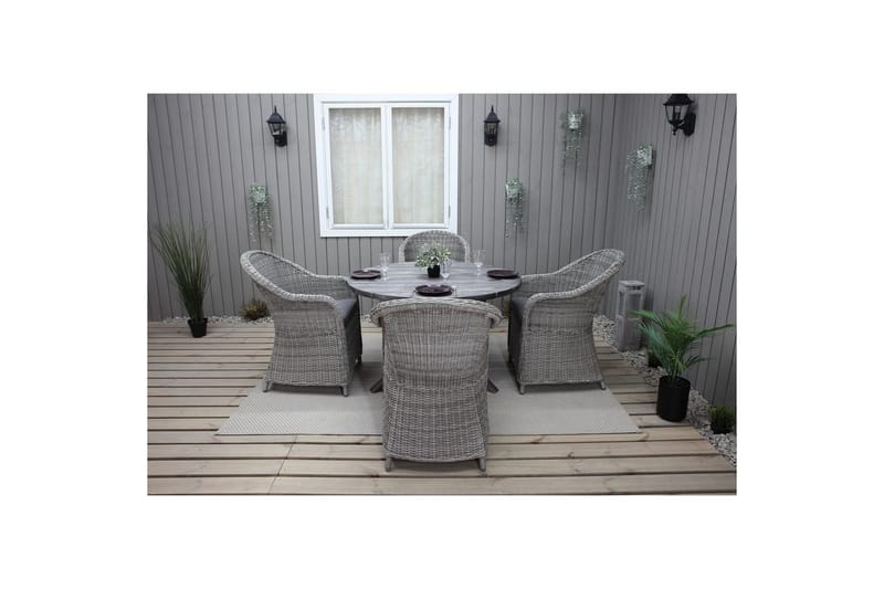 Utomhusmöbelgrupp Ø 112 cm bord & 4 Belize grå stolar Grå - Grå - Utemöbler - Utegrupp - Matgrupper utomhus