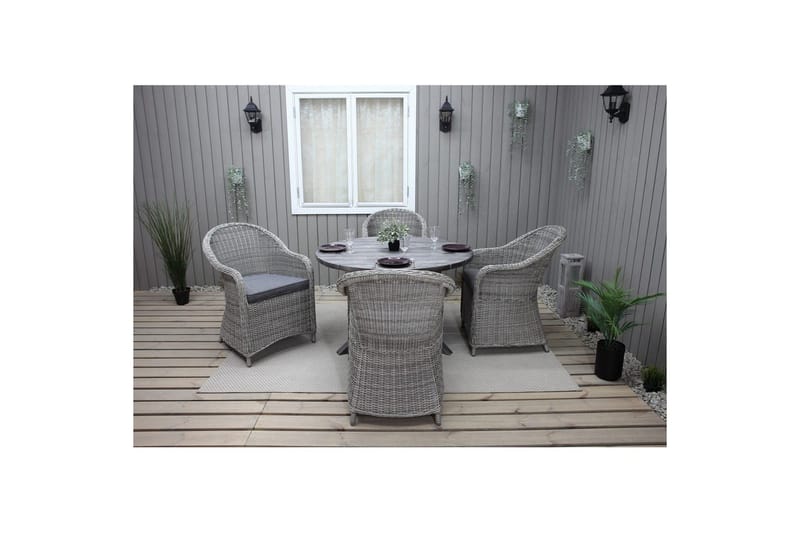 Utomhusmöbelgrupp Ø 112 cm bord & 4 Belize grå stolar Grå - Grå - Utemöbler - Utegrupp - Matgrupper utomhus