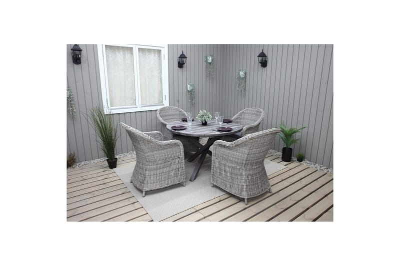 Utomhusmöbelgrupp Ø 112 cm bord & 4 Belize grå stolar Grå - Grå - Utemöbler - Utegrupp - Matgrupper utomhus