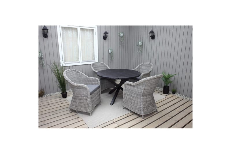 Utomhusmöbelgrupp Ø 112 cm bord & 4 Belize grå stolar Svart, Svart