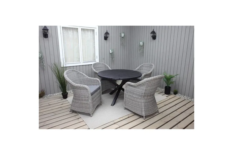 Utomhusmöbelgrupp Ø 112 cm bord & 4 Belize grå stolar Svart, Svart
