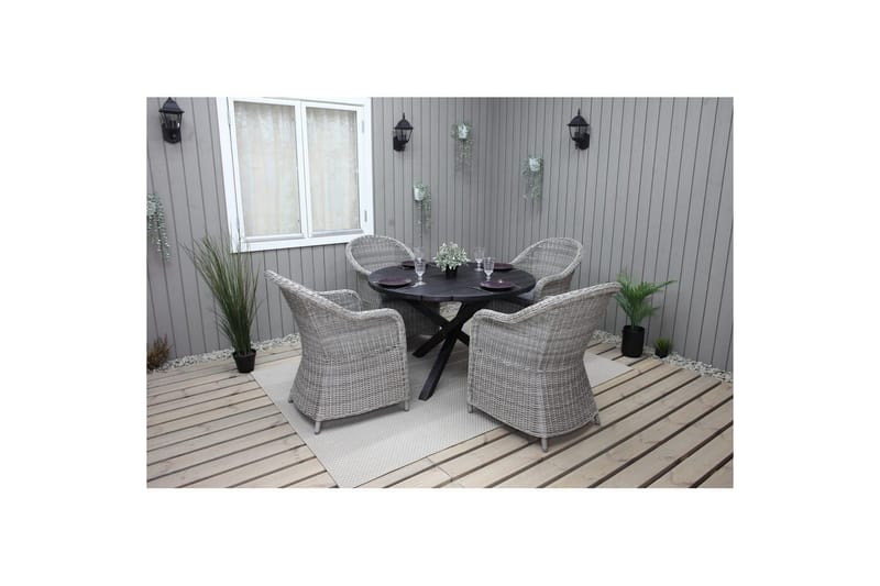 Utomhusmöbelgrupp Ø 112 cm bord & 4 Belize grå stolar Svart - Svart - Utemöbler - Utegrupp - Matgrupper utomhus