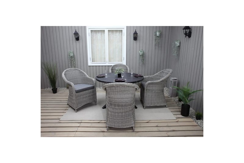 Utomhusmöbelgrupp Ø 112 cm bord & 4 Belize grå stolar Svart - Svart - Utemöbler - Utegrupp - Matgrupper utomhus