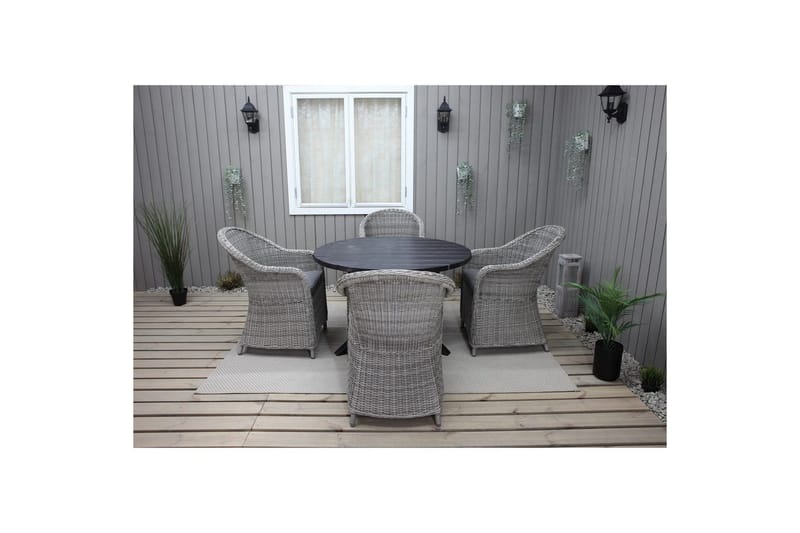 Utomhusmöbelgrupp Ø 112 cm bord & 4 Belize grå stolar Svart - Svart - Utemöbler - Utegrupp - Matgrupper utomhus