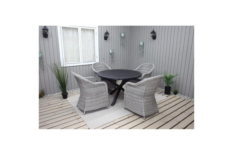 Utomhusmöbelgrupp Ø 112 cm bord & 4 Belize grå stolar Svart - Svart - Utemöbler - Utegrupp - Matgrupper utomhus