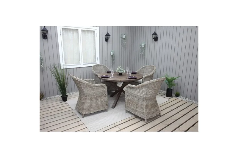 Utomhusmöbelgrupp Ø 112 cm bord & 4 Belize naturell stolar Brun - Brun - Utemöbler - Utegrupp - Matgrupper utomhus