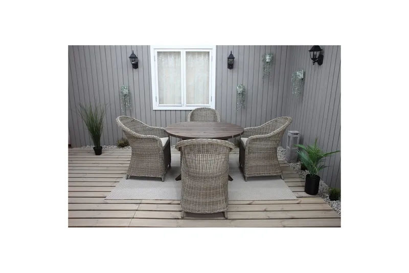 Utomhusmöbelgrupp Ø 112 cm bord & 4 Belize naturell stolar Brun - Brun - Utemöbler - Utegrupp - Matgrupper utomhus