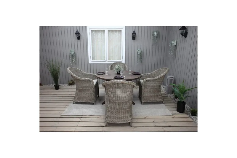 Utomhusmöbelgrupp Ø 112 cm bord & 4 Belize naturell stolar Brun - Brun - Utemöbler - Utegrupp - Matgrupper utomhus