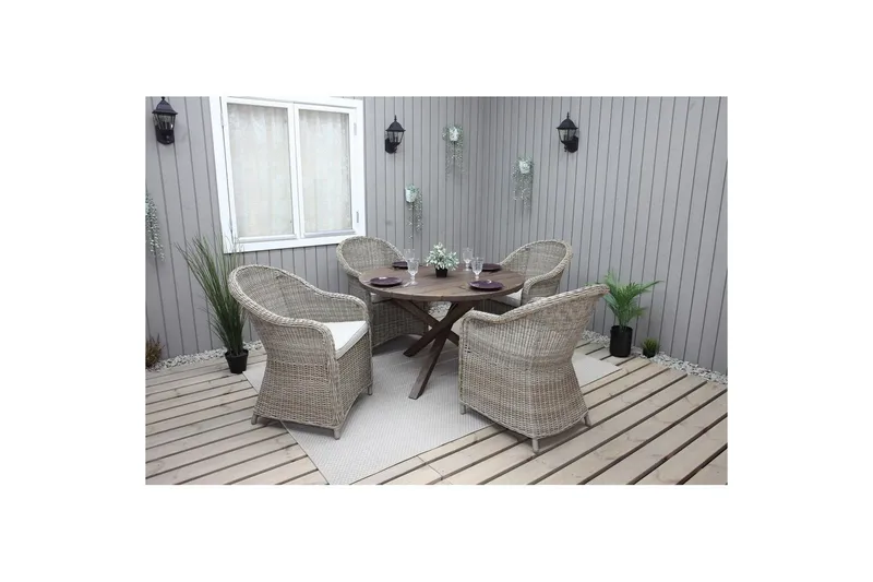 Utomhusmöbelgrupp Ø 112 cm bord & 4 Belize naturell stolar Brun - Brun - Utemöbler - Utegrupp - Matgrupper utomhus