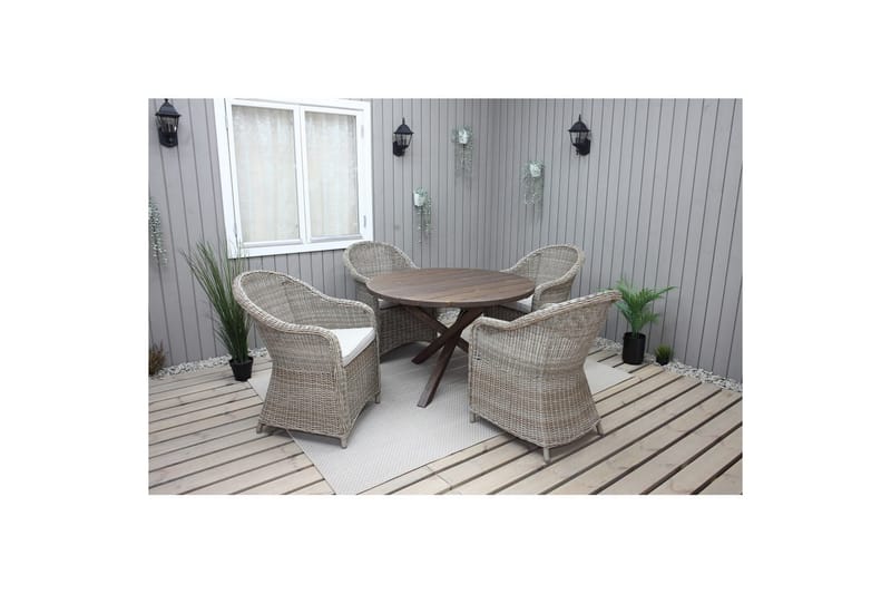 Utomhusmöbelgrupp Ø 112 cm bord & 4 Belize naturell stolar Brun, Brun