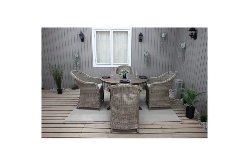 Utomhusmöbelgrupp Ø 112 cm bord & 4 Belize naturell stolar Brun - Brun - Utemöbler - Utegrupp - Matgrupper utomhus