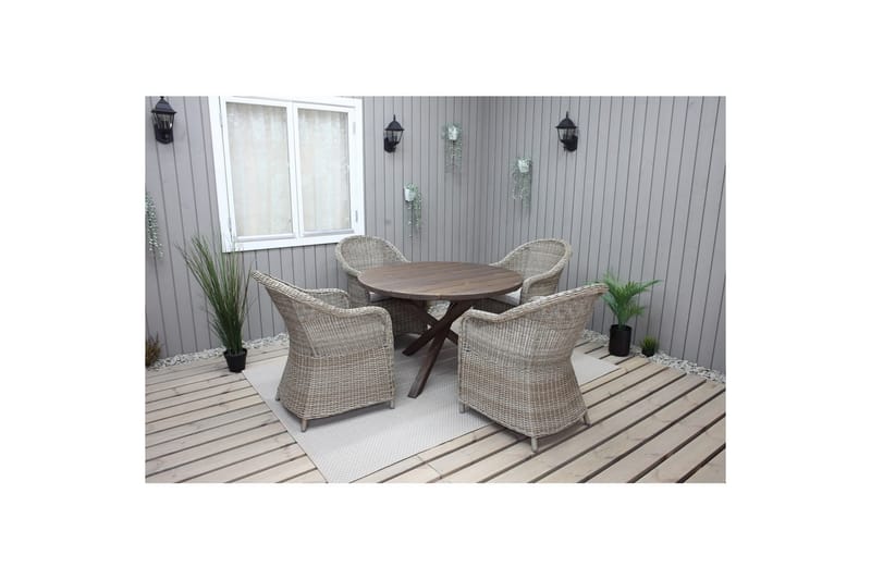 Utomhusmöbelgrupp Ø 112 cm bord & 4 Belize naturell stolar Brun - Brun - Utemöbler - Utegrupp - Matgrupper utomhus