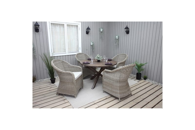 Utomhusmöbelgrupp Ø 112 cm bord & 4 Belize naturell stolar Brun - Brun - Utemöbler - Utegrupp - Matgrupper utomhus