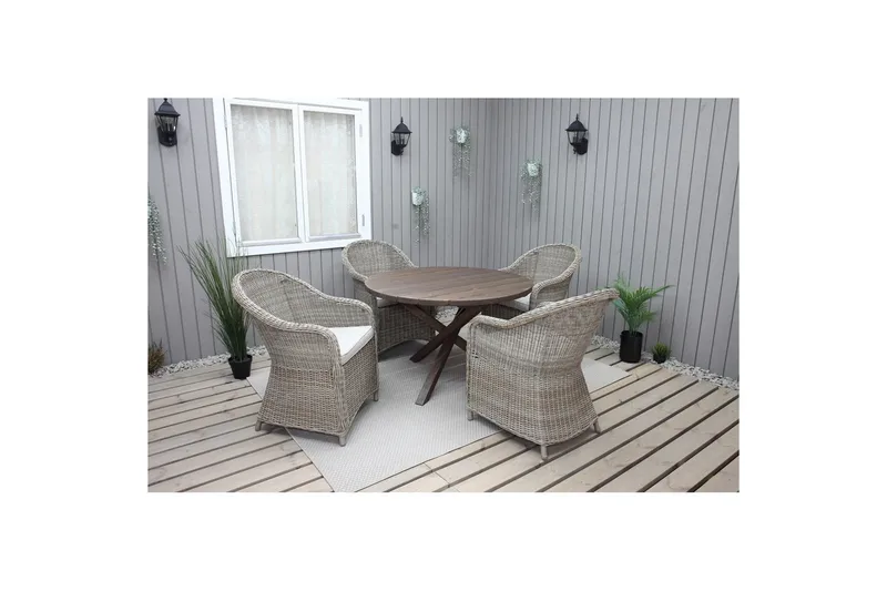 Utomhusmöbelgrupp Ø 112 cm bord & 4 Belize naturell stolar Brun, Brun