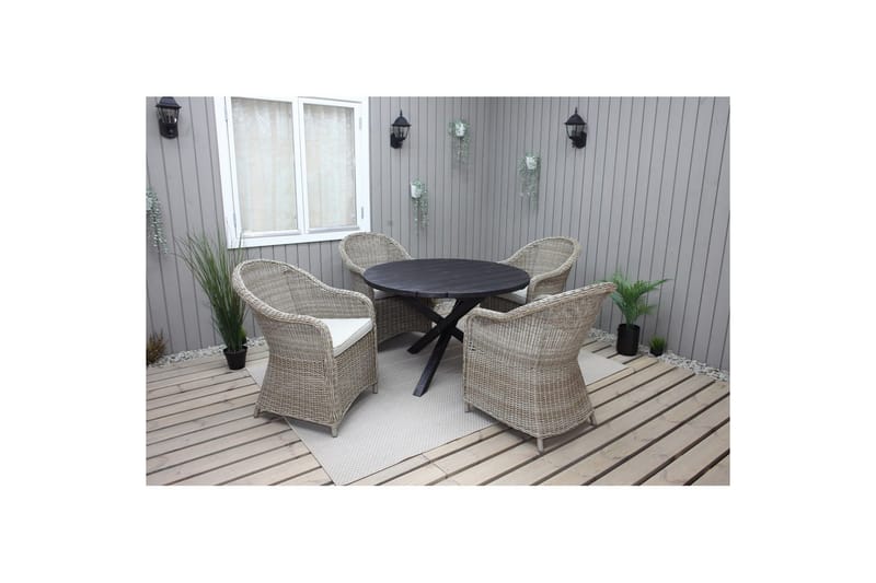 Utomhusmöbelgrupp Ø 112 cm bord & 4 Belize naturell stolar Svart, Svart