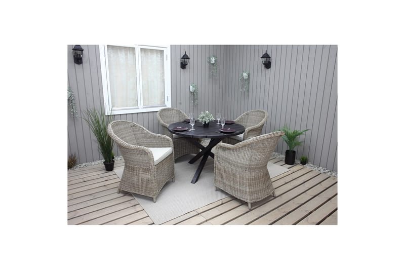 Utomhusmöbelgrupp Ø 112 cm bord & 4 Belize naturell stolar Svart - Svart - Utemöbler - Utegrupp - Matgrupper utomhus