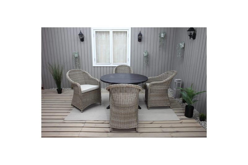 Utomhusmöbelgrupp Ø 112 cm bord & 4 Belize naturell stolar Svart - Svart - Utemöbler - Utegrupp - Matgrupper utomhus