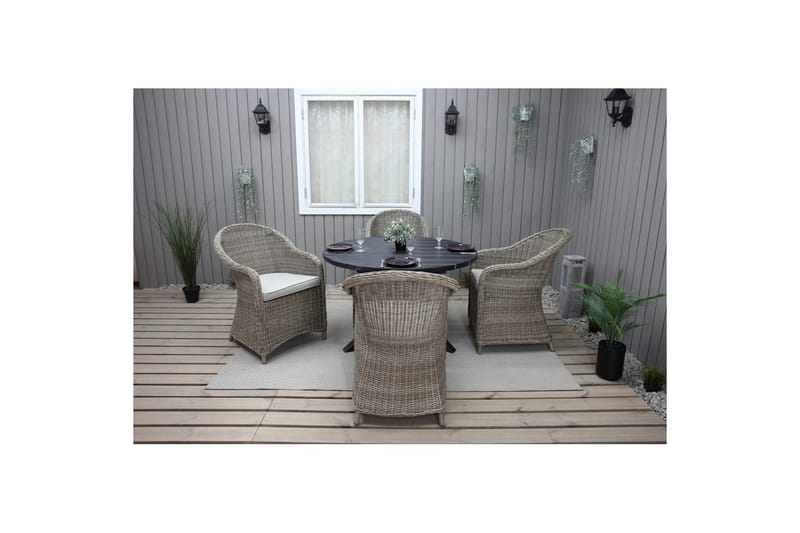 Utomhusmöbelgrupp Ø 112 cm bord & 4 Belize naturell stolar Svart - Svart - Utemöbler - Utegrupp - Matgrupper utomhus