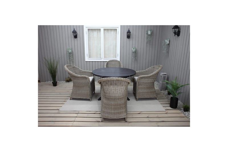 Utomhusmöbelgrupp Ø 112 cm bord & 4 Belize naturell stolar Svart - Svart - Utemöbler - Utegrupp - Matgrupper utomhus