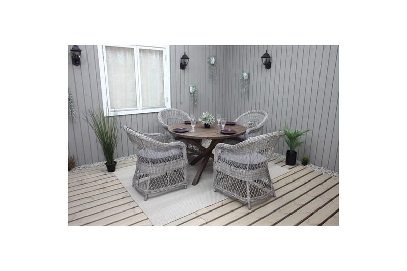 Utomhusmöbelgrupp Ø 112 cm bord & 4 Merida grå stolar Brun - Brun - Utemöbler - Utegrupp - Matgrupper utomhus