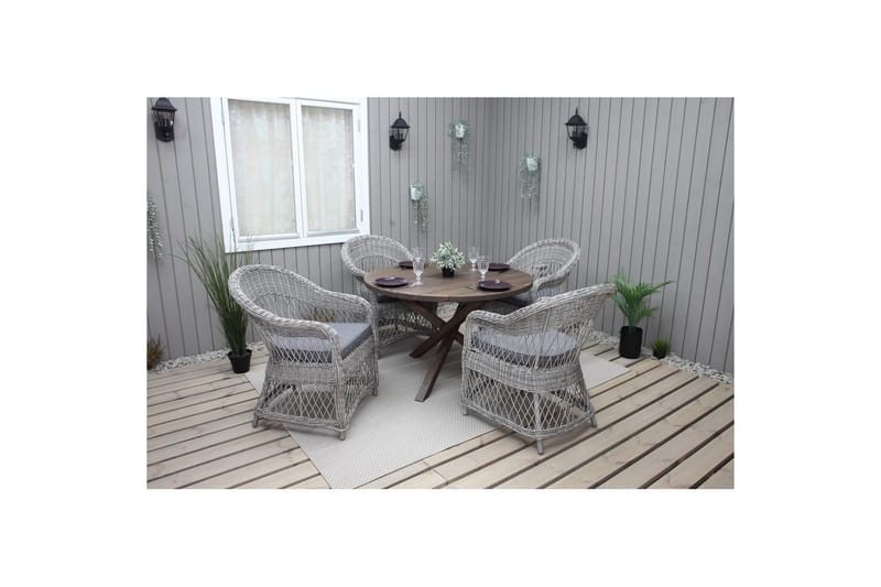 Utomhusmöbelgrupp Ø 112 cm bord & 4 Merida grå stolar Brun - Brun - Utemöbler - Utegrupp - Matgrupper utomhus