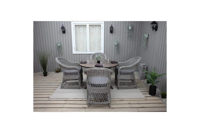 Utomhusmöbelgrupp Ø 112 cm bord & 4 Merida grå stolar Brun - Brun - Utemöbler - Utegrupp - Matgrupper utomhus